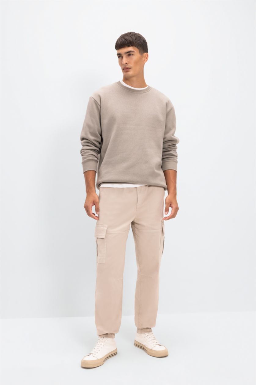 رجالي اللون الحجري بنطلون كارجو جبردين قصة عادية بجيب