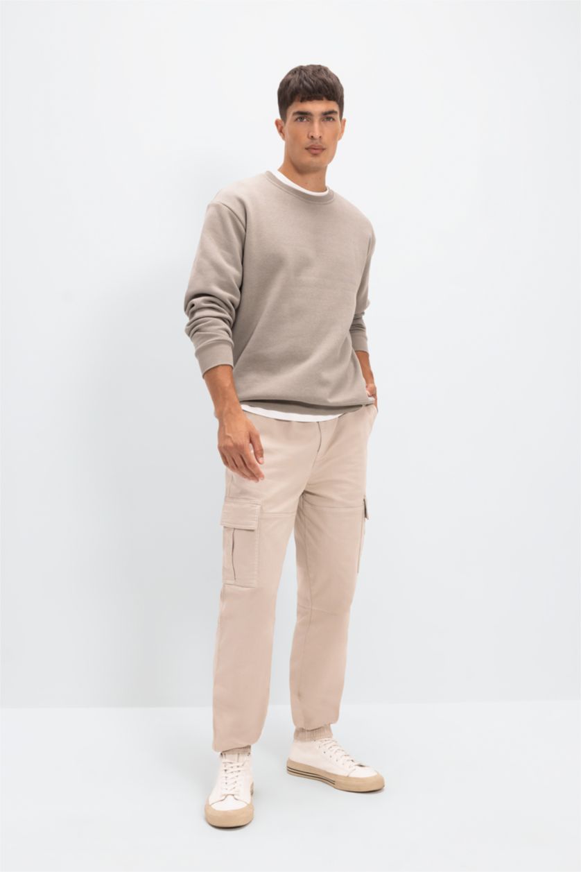 رجالي اللون الحجري بنطلون كارجو جبردين قصة عادية بجيب