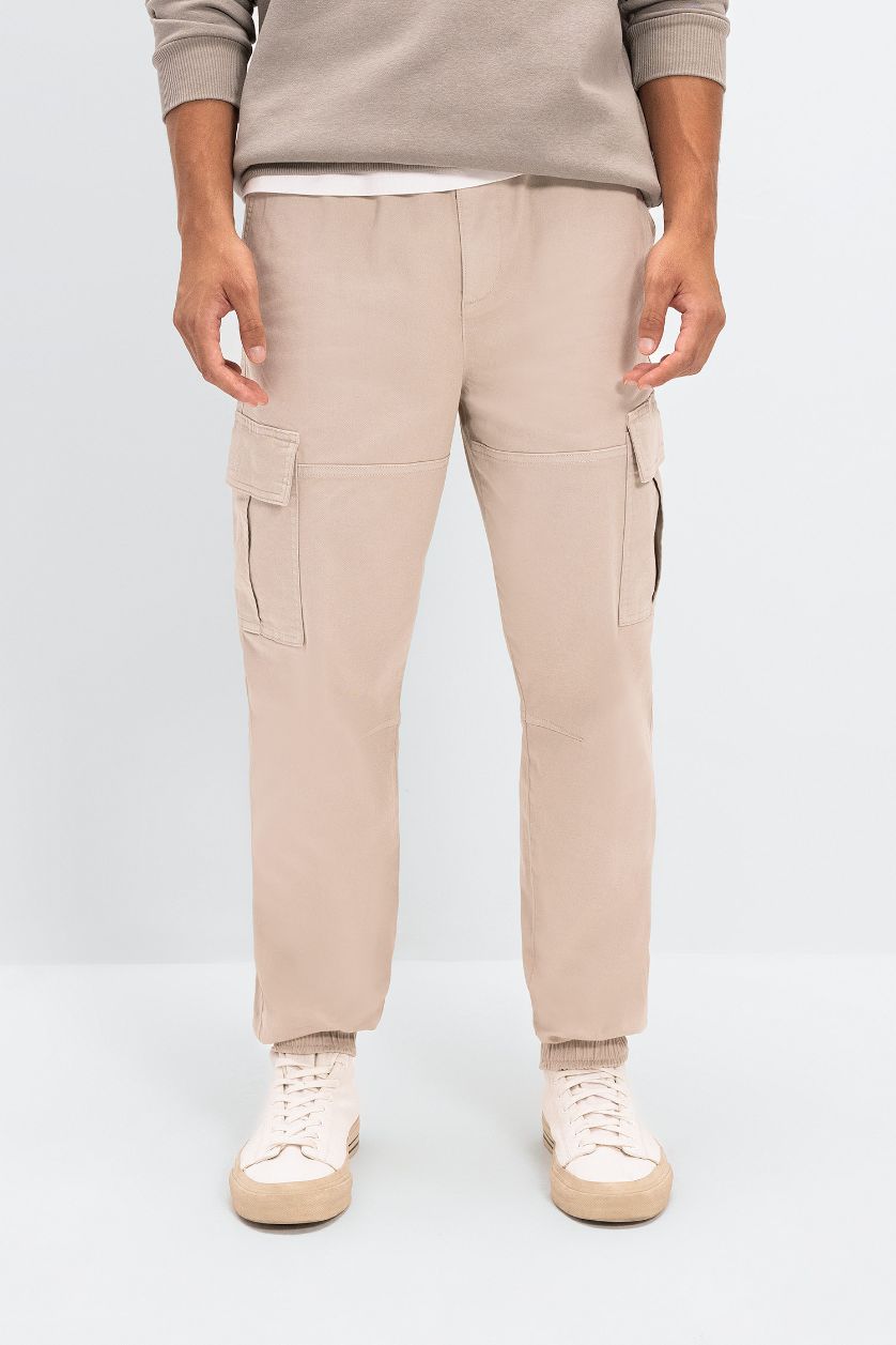 رجالي اللون الحجري بنطلون كارجو جبردين قصة عادية بجيب