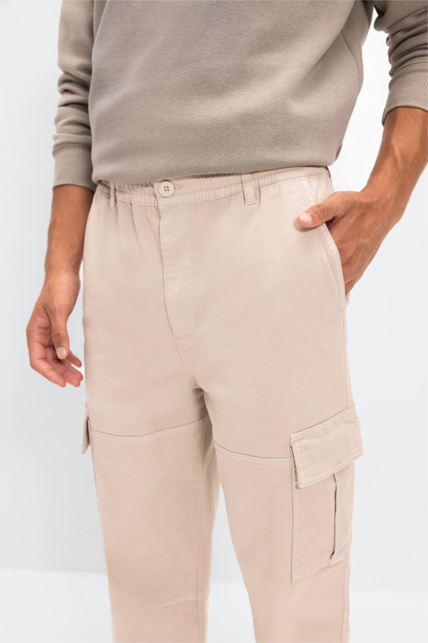 رجالي اللون الحجري بنطلون كارجو جبردين قصة عادية بجيب