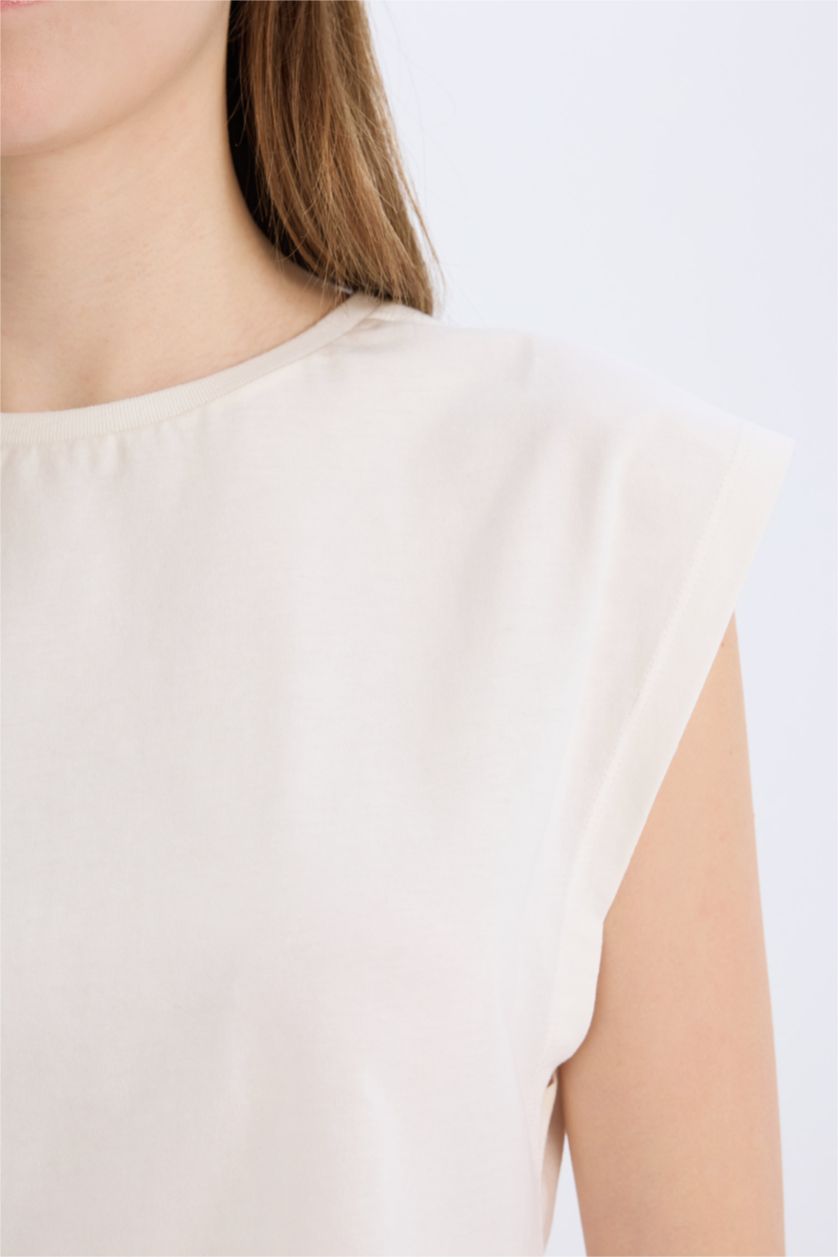 Kadın Kırık Beyaz Coool Loose Fit Bisiklet Yaka Basic Düz Atlet