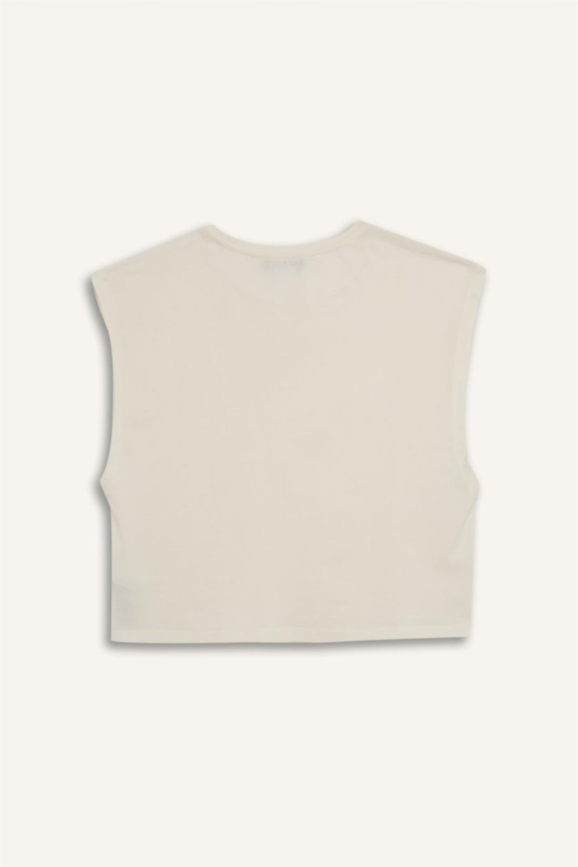 Kadın Kırık Beyaz Coool Loose Fit Bisiklet Yaka Basic Düz Atlet