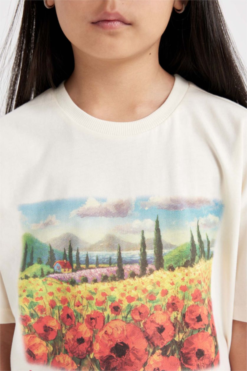 GIRLS & TEENS Ecru Girl Printed Short Sleeve T-Shirt Skirt 2 Piece Set