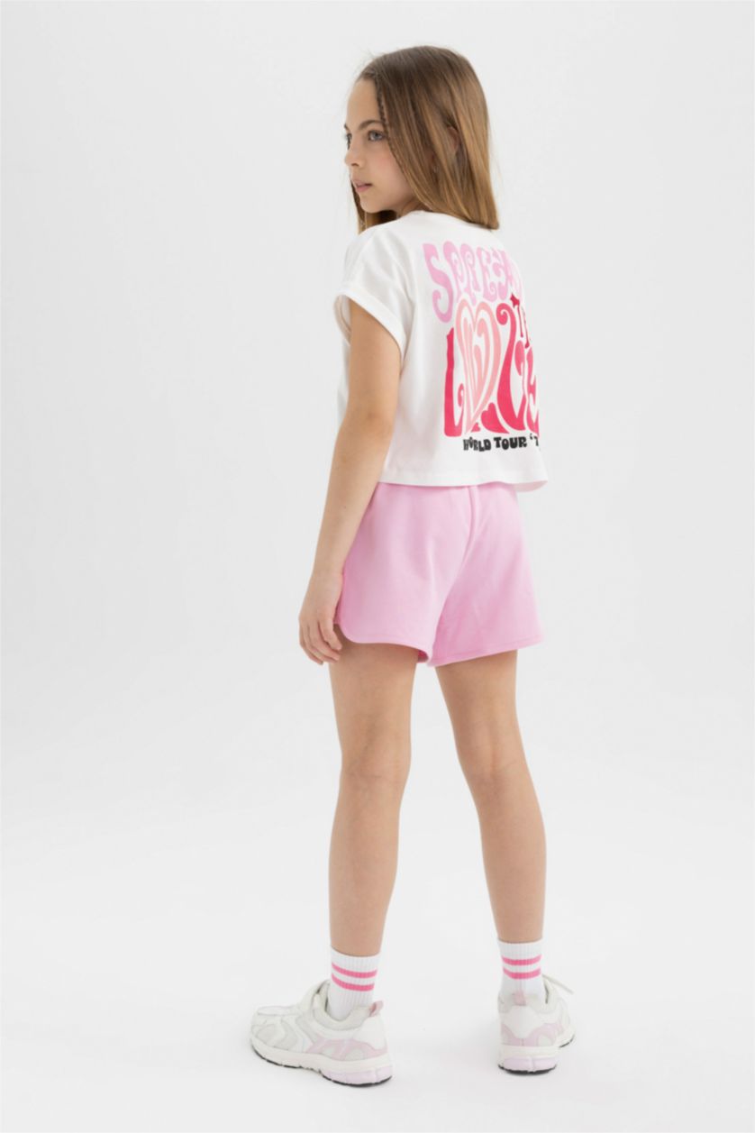 GIRLS & TEENS Ecru Girl Printed Short Sleeve T-Shirt Shorts 2 Piece Set