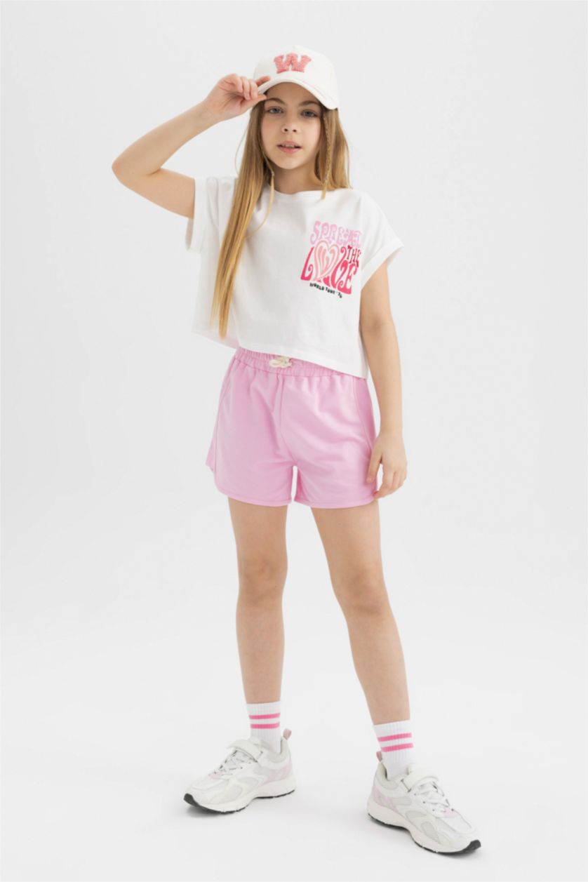 GIRLS & TEENS Ecru Girl Printed Short Sleeve T-Shirt Shorts 2 Piece Set