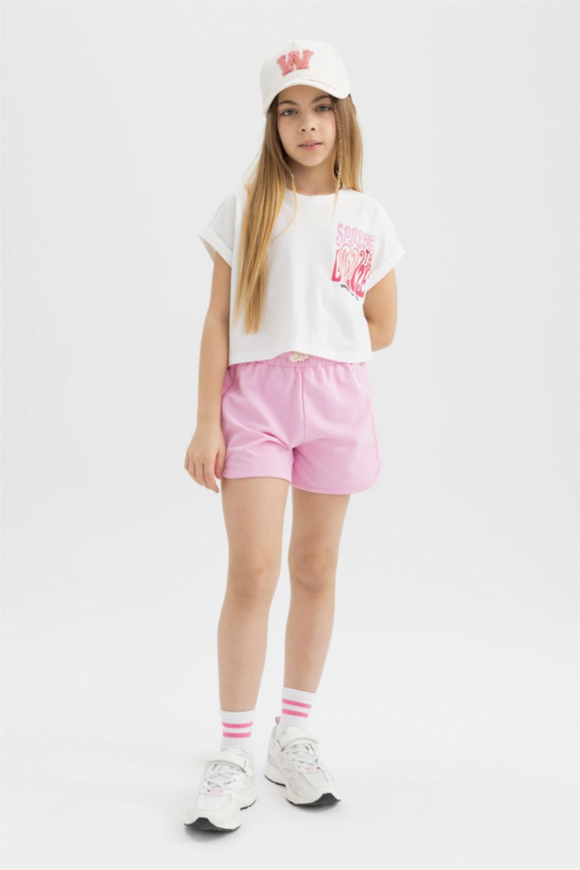 GIRLS & TEENS Ecru Girl Printed Short Sleeve T-Shirt Shorts 2 Piece Set