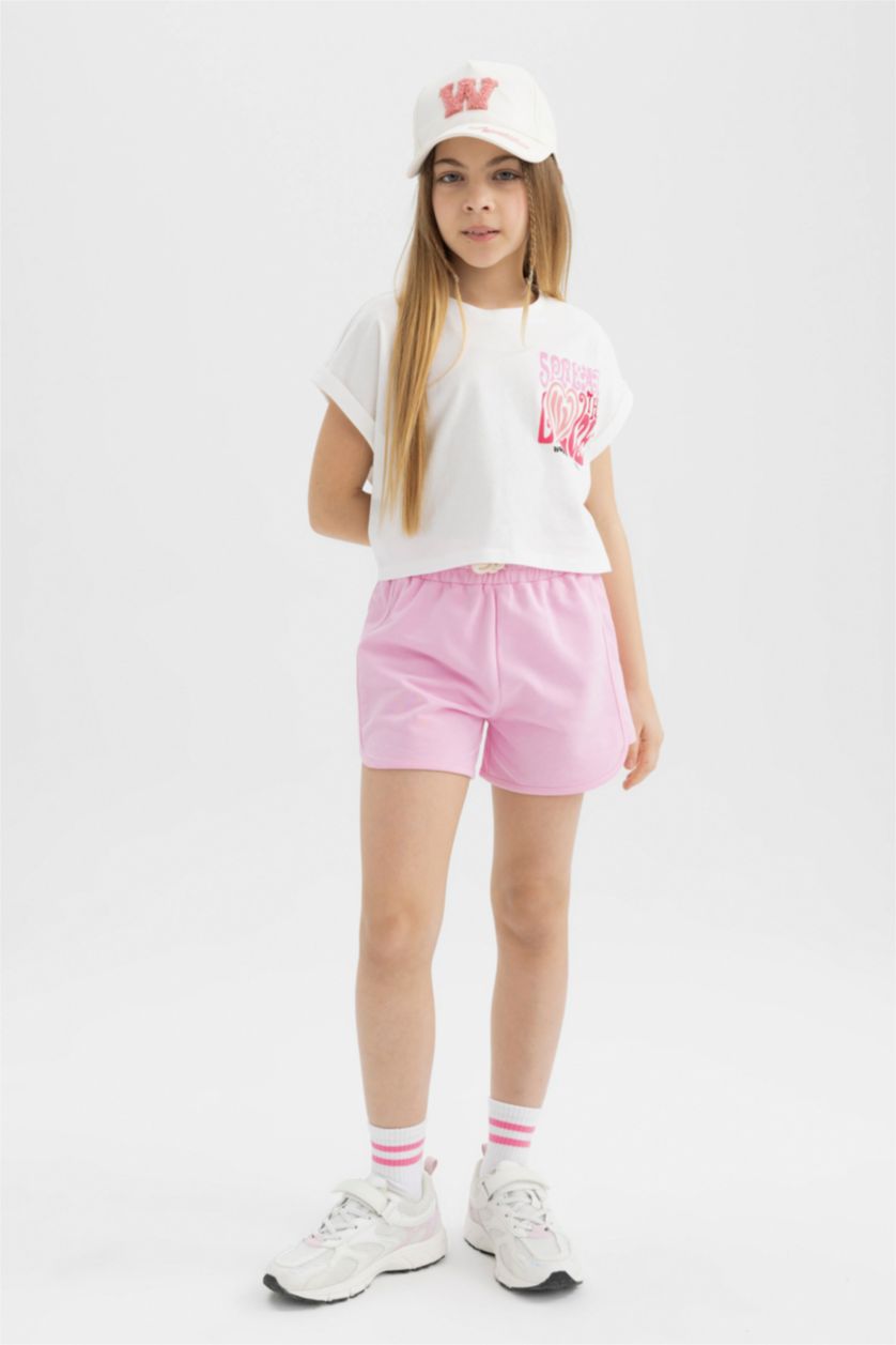 GIRLS & TEENS Ecru Girl Printed Short Sleeve T-Shirt Shorts 2 Piece Set