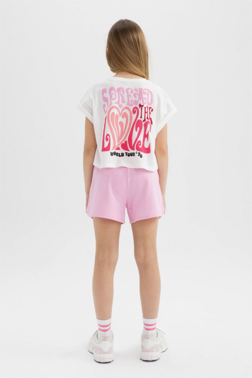 GIRLS & TEENS Ecru Girl Printed Short Sleeve T-Shirt Shorts 2 Piece Set