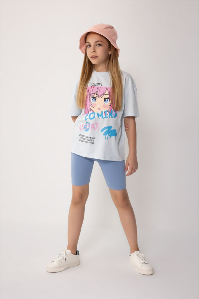 GIRLS & TEENS Light Blue Girl Printed T-Shirt Leggings 2 Piece Set