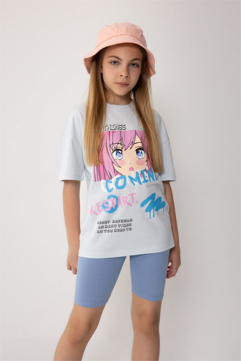 GIRLS & TEENS Light Blue Girl Printed T-Shirt Leggings 2 Piece Set