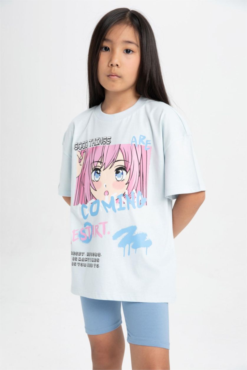 GIRLS & TEENS Light Blue Girl Printed T-Shirt Leggings 2 Piece Set