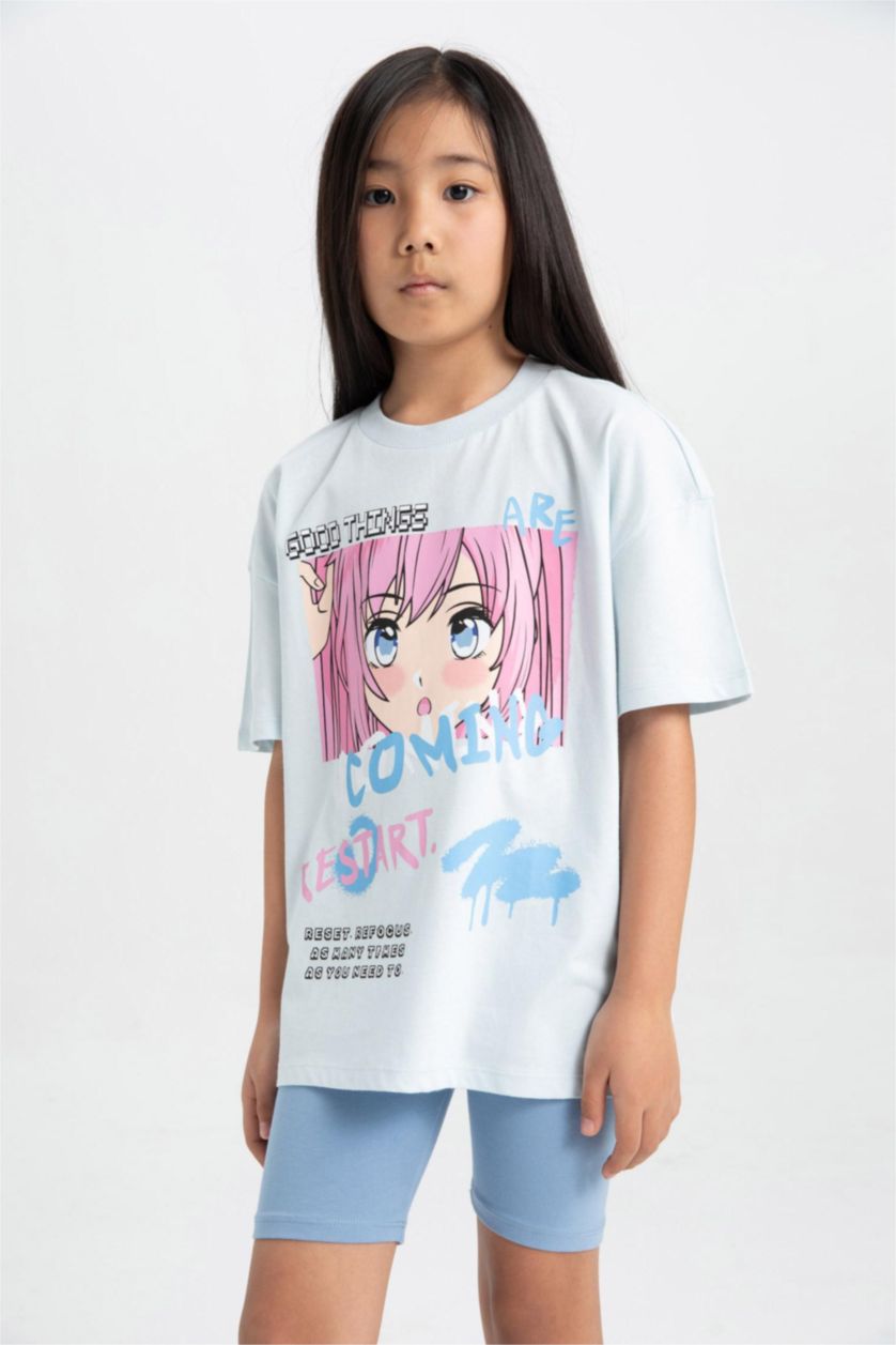 GIRLS & TEENS Light Blue Girl Printed T-Shirt Leggings 2 Piece Set