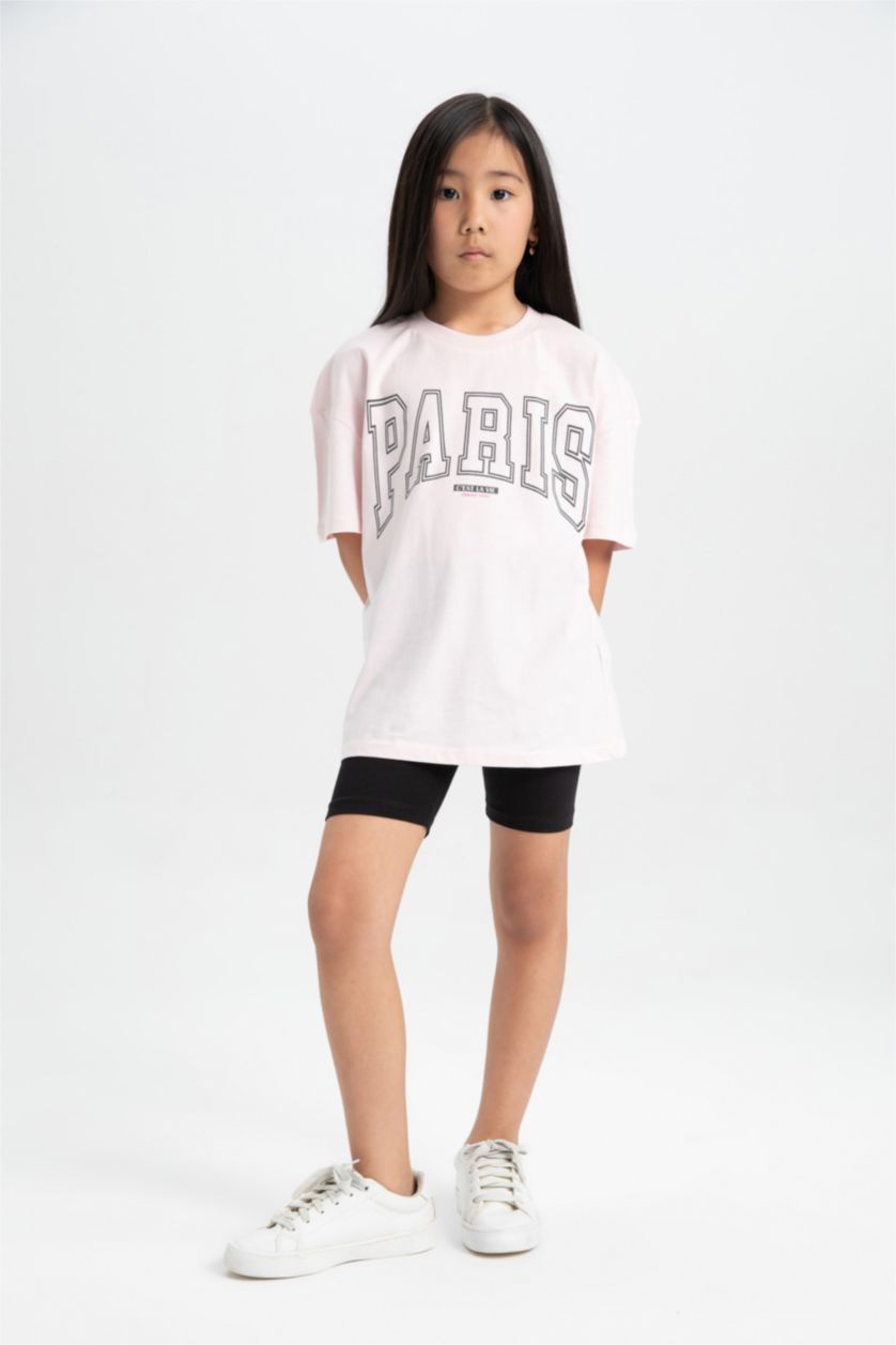 بنات زهري فاتح سيت بناتي شورت تيشيرت قصة مريحة - قطعتين