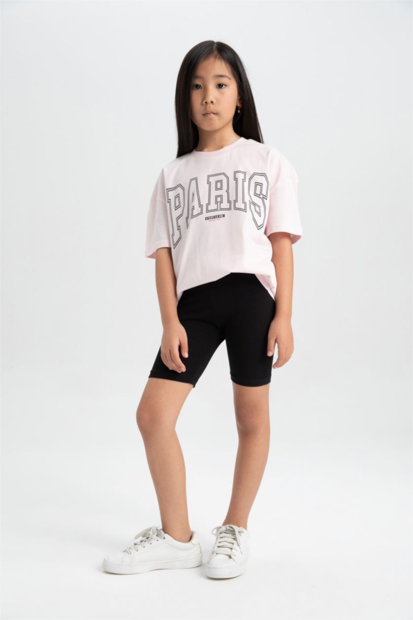 بنات زهري فاتح سيت بناتي شورت تيشيرت قصة مريحة - قطعتين