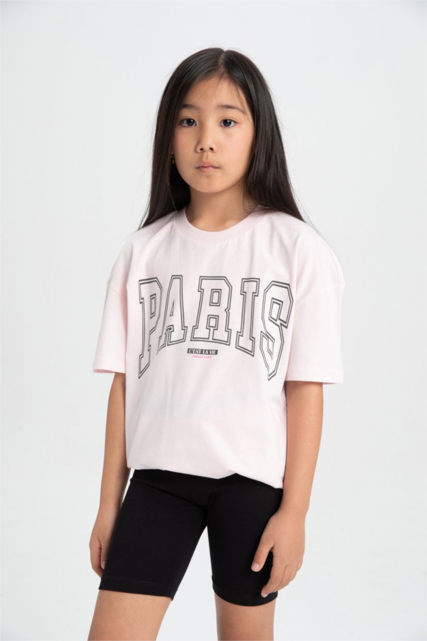 بنات زهري فاتح سيت بناتي شورت تيشيرت قصة مريحة - قطعتين