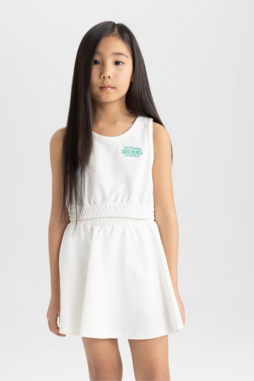 Girls & Teens White Girl Printed Sleeveless T-Shirt Skirt 2 Piece Set