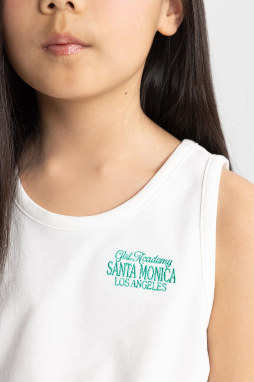 Girls & Teens White Girl Printed Sleeveless T-Shirt Skirt 2 Piece Set