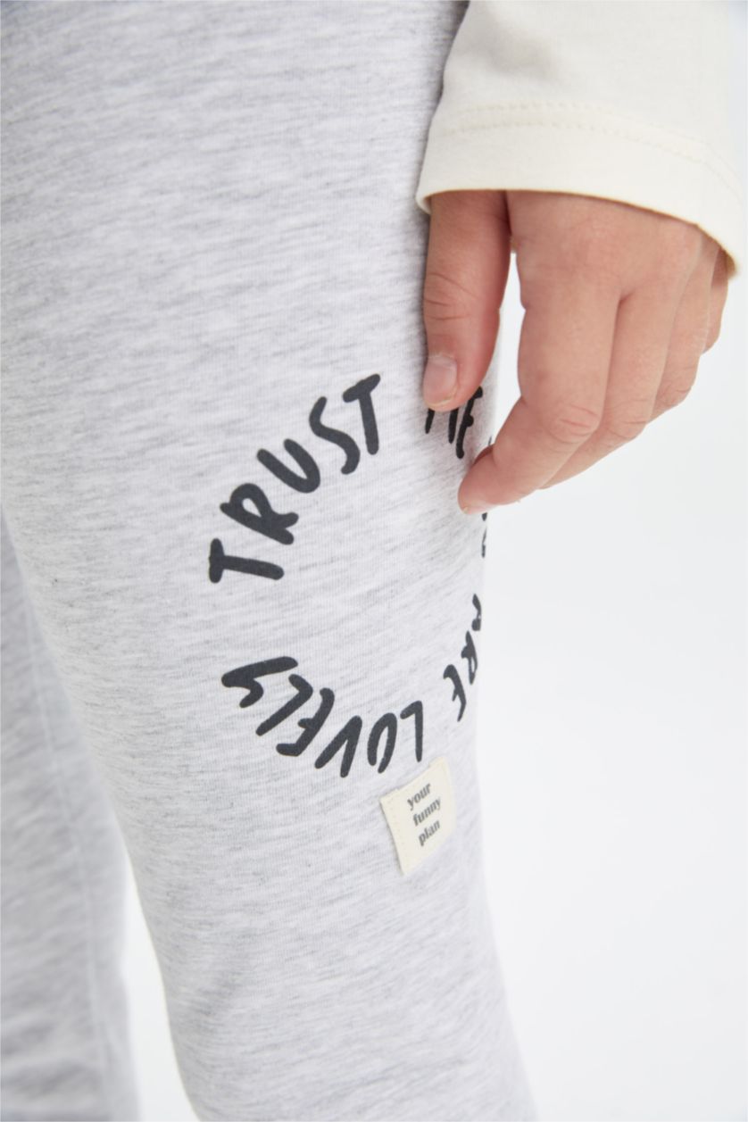 Kız Çocuk - Genç Kız Açık Gri Melange Kız Çocuk Standart Boy Baskılı Tayt