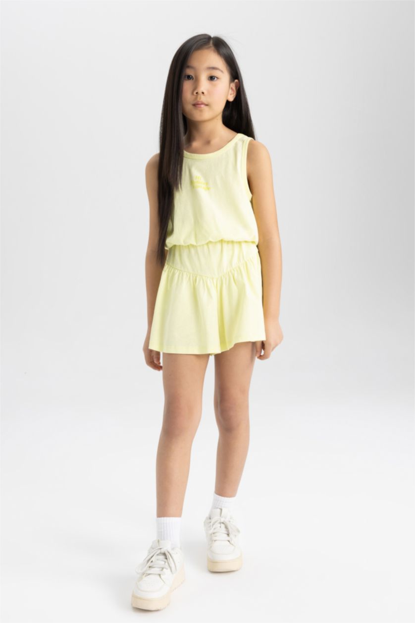 GIRLS & TEENS Light Yellow Girl Printed T-Shirt Shorts 2 Piece Set