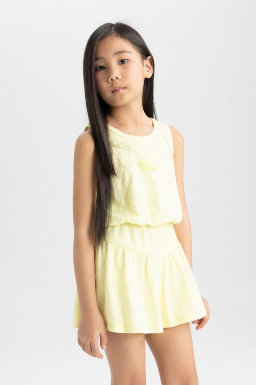 GIRLS & TEENS Light Yellow Girl Printed T-Shirt Shorts 2 Piece Set