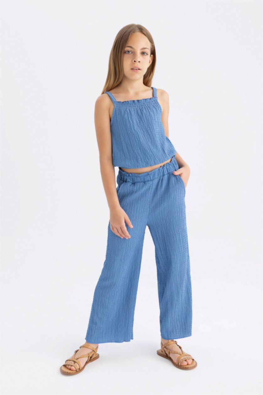Girls & Teens Dark Blue Girl Wide Leg Wrinkled Trousers