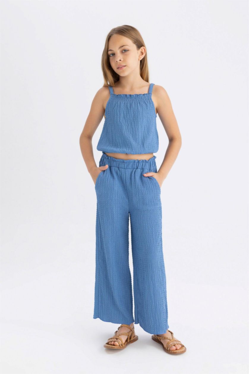 Girls & Teens Dark Blue Girl Wide Leg Wrinkled Trousers