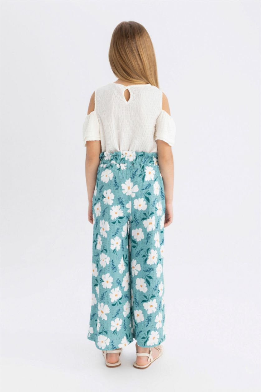 بنات أخضر فاتح بنطرون بناتي برجل واسع وايد ليج