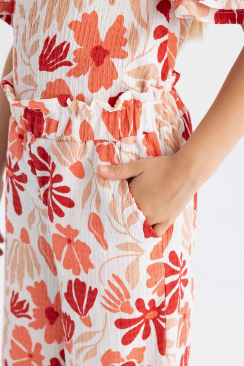 GIRLS & TEENS Coral Girl Wide Leg Floral Wrinkled Trousers