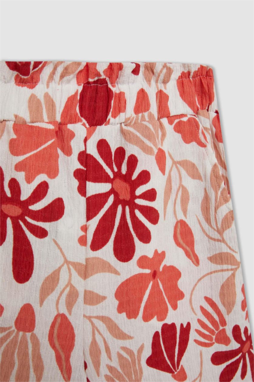 GIRLS & TEENS Coral Girl Wide Leg Floral Wrinkled Trousers