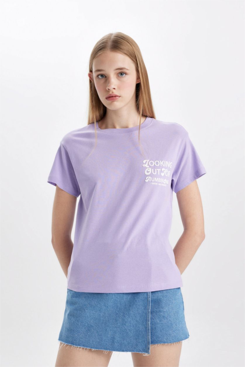 Женщины Светло-сиреневый Футболка стандартного кроя с принтом