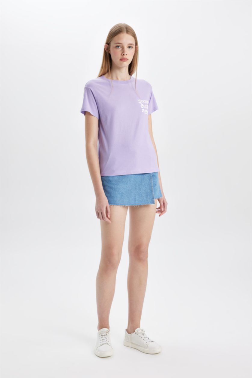 Женщины Светло-сиреневый Футболка стандартного кроя с принтом