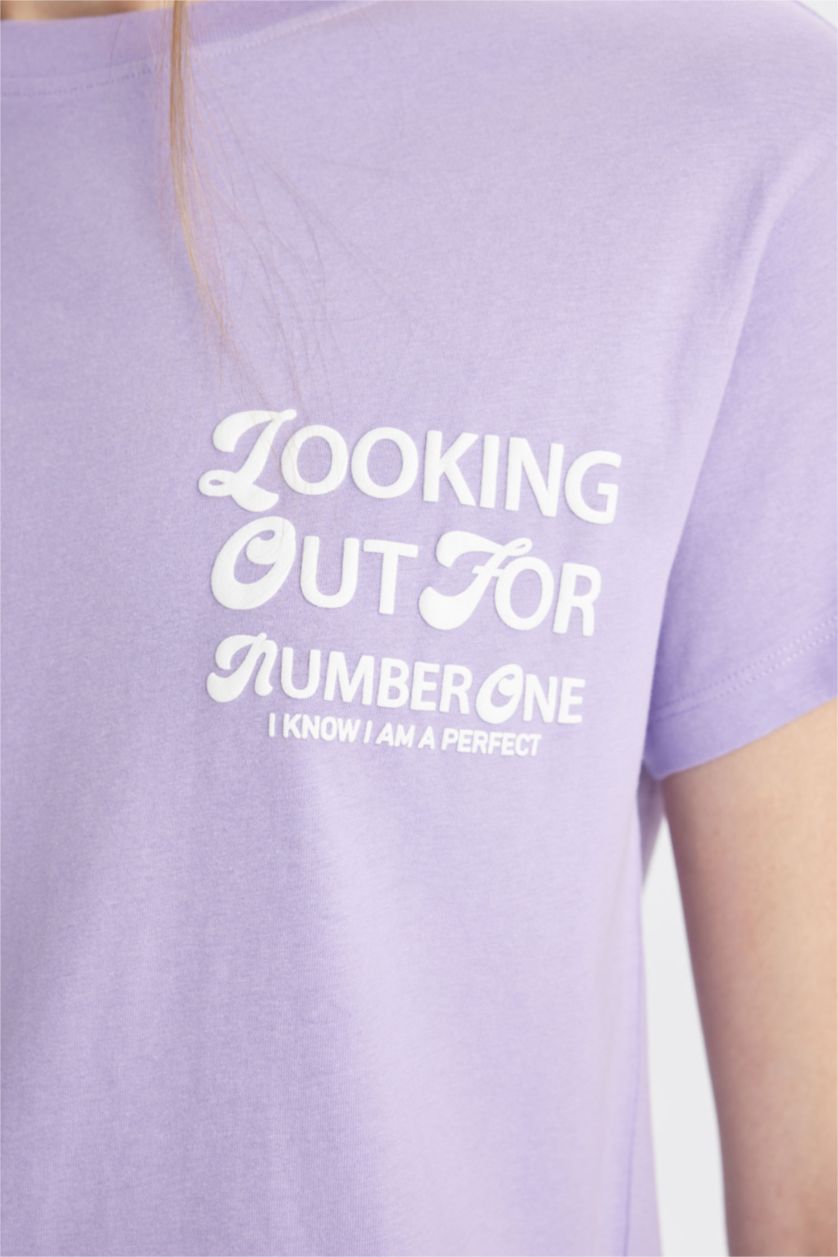 Женщины Светло-сиреневый Футболка стандартного кроя с принтом