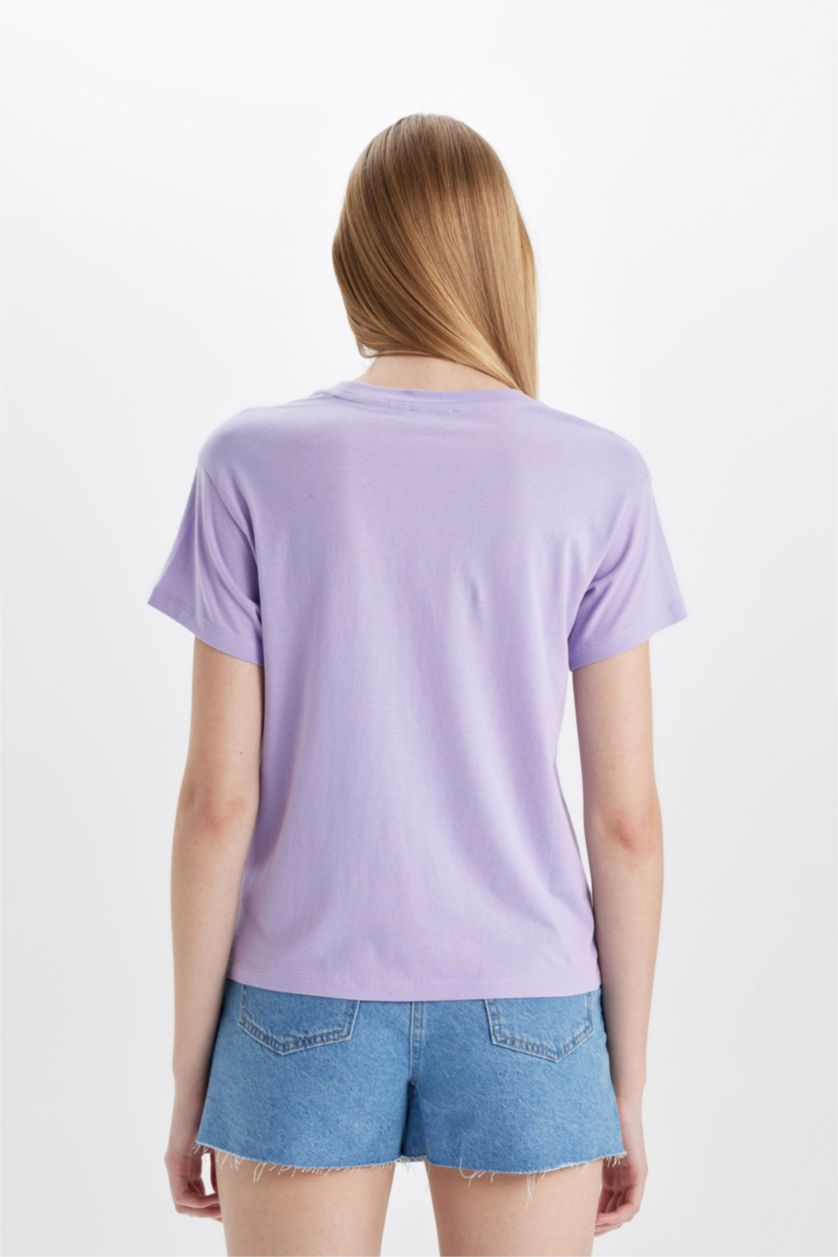 Женщины Светло-сиреневый Футболка стандартного кроя с принтом