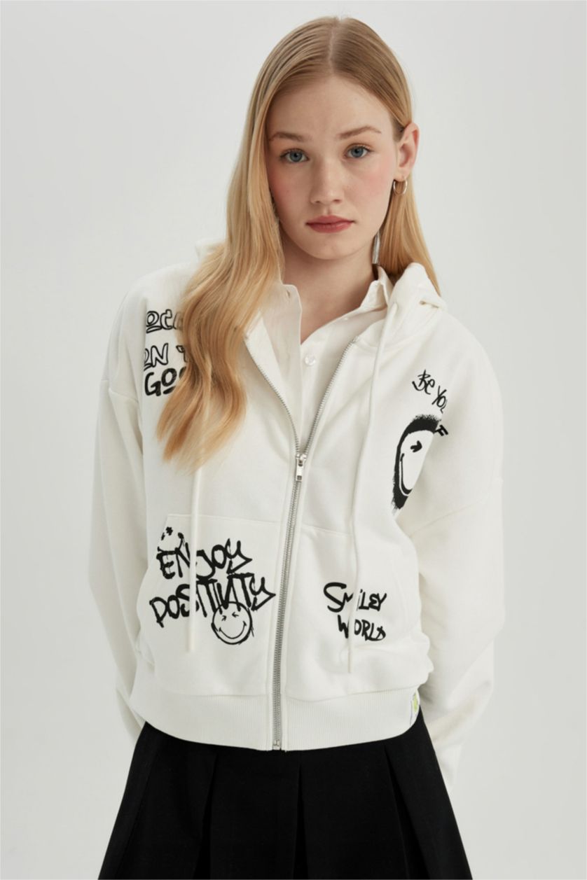 نساء اوف وايت كارديجان واسع قماش سميك من سمايلي