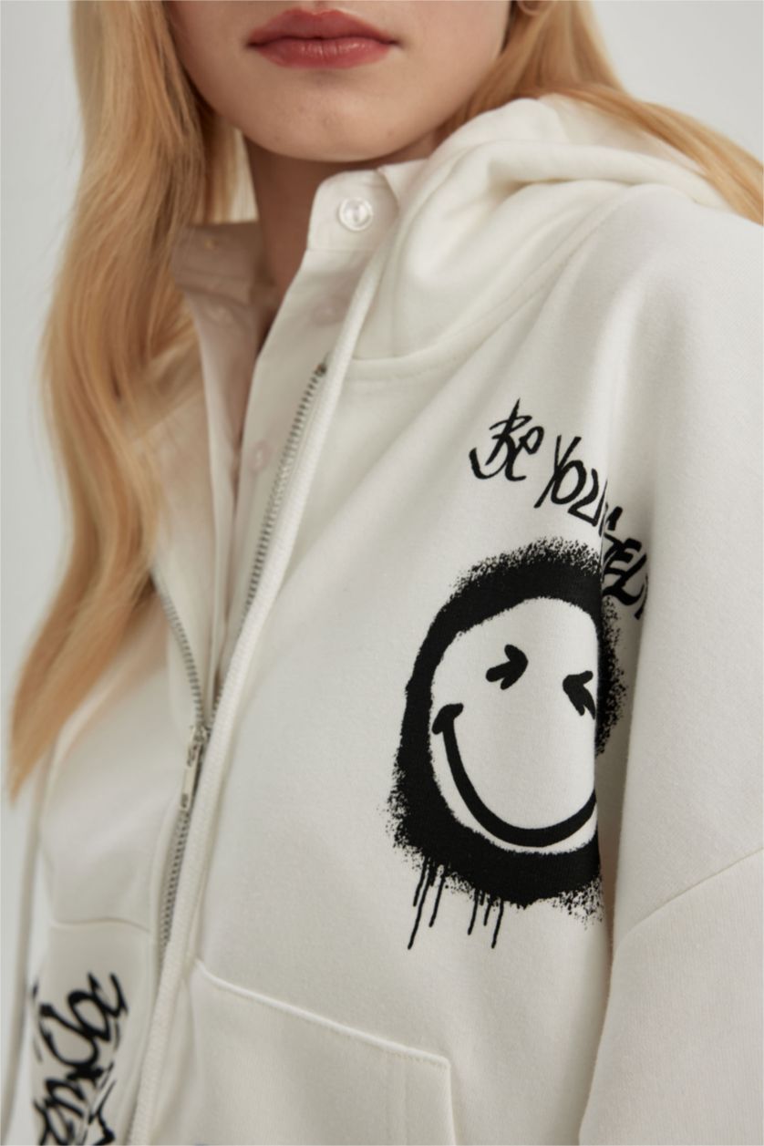 نساء اوف وايت كارديجان واسع قماش سميك من سمايلي