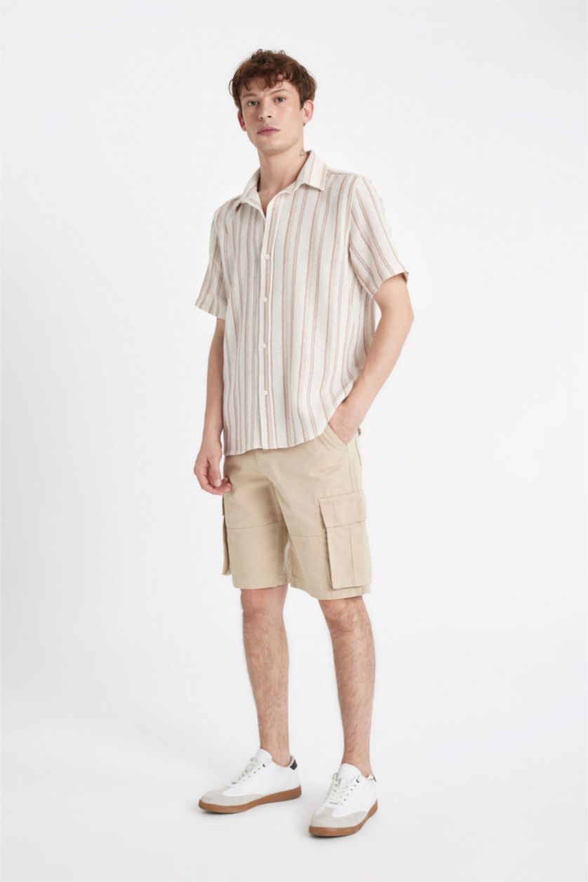 MAN Beige Cargo Fit Gabardine Regular Hem Bermuda Shorts
