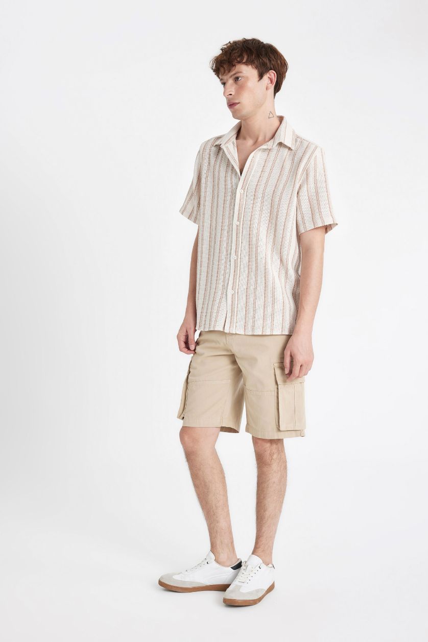 MAN Beige Cargo Fit Gabardine Regular Hem Bermuda Shorts