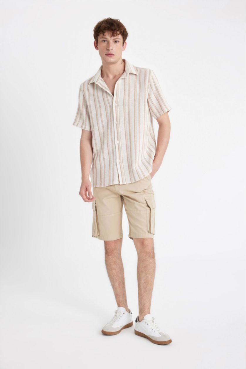 MAN Beige Cargo Fit Gabardine Regular Hem Bermuda Shorts