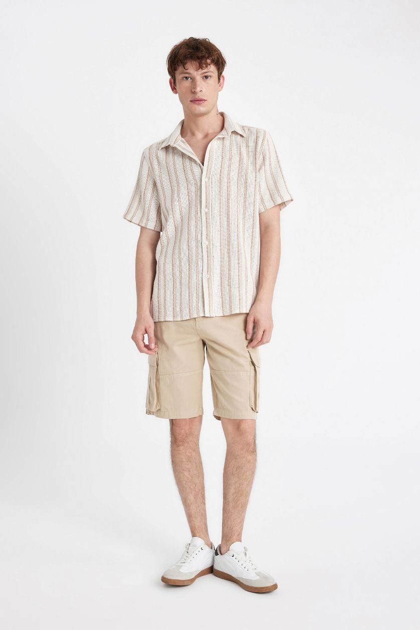 MAN Beige Cargo Fit Gabardine Regular Hem Bermuda Shorts