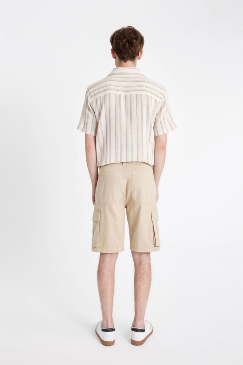 MAN Beige Cargo Fit Gabardine Regular Hem Bermuda Shorts