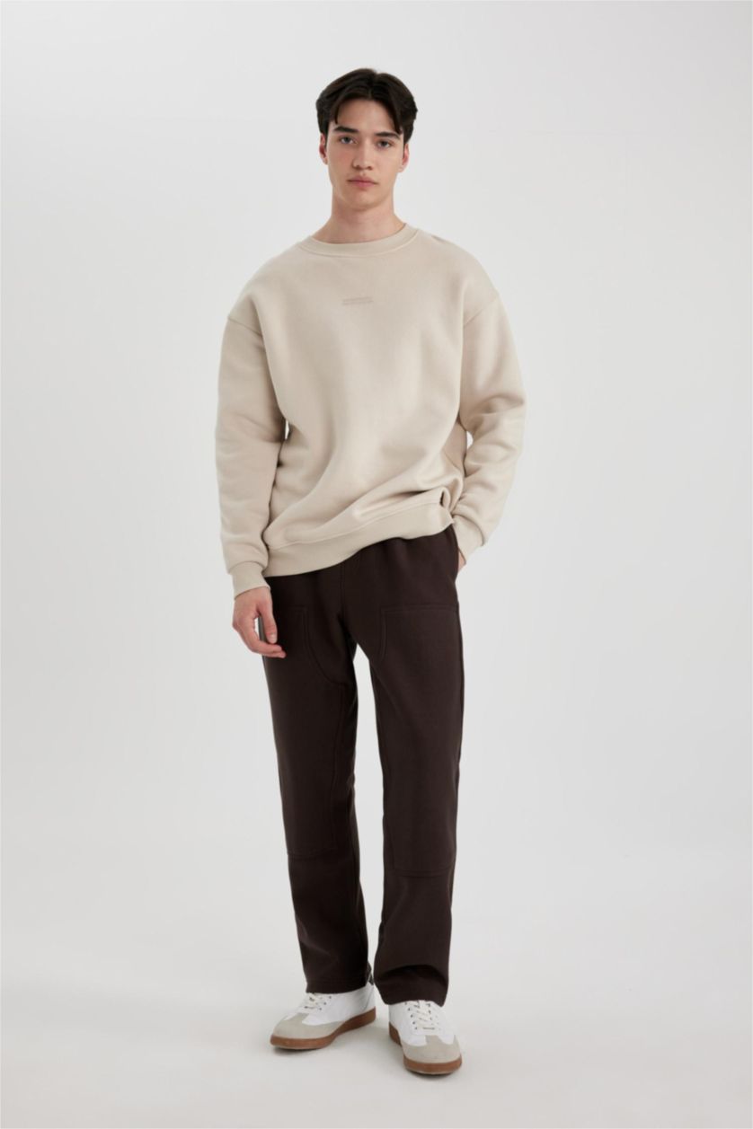 رجال بني سروال سويت بانتس واسع عادي بجيب