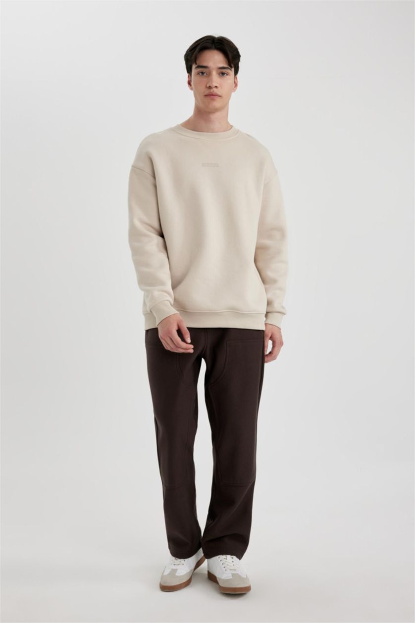 رجال بني سروال سويت بانتس واسع عادي بجيب