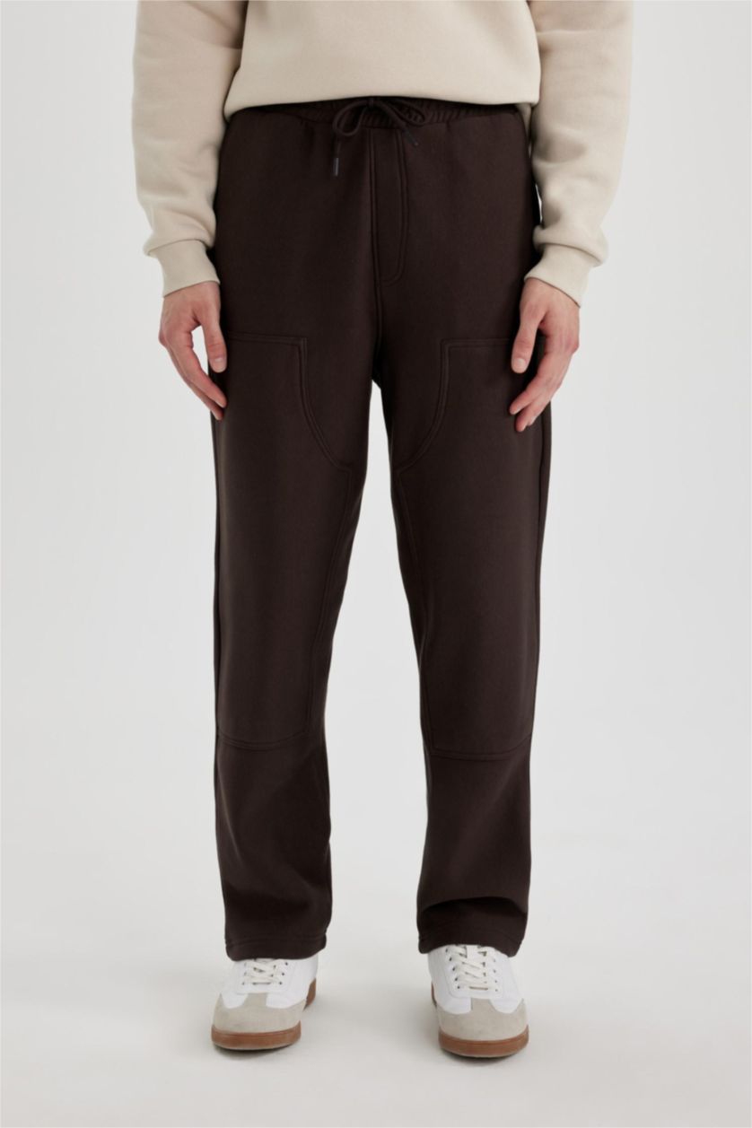 رجال بني سروال سويت بانتس واسع عادي بجيب