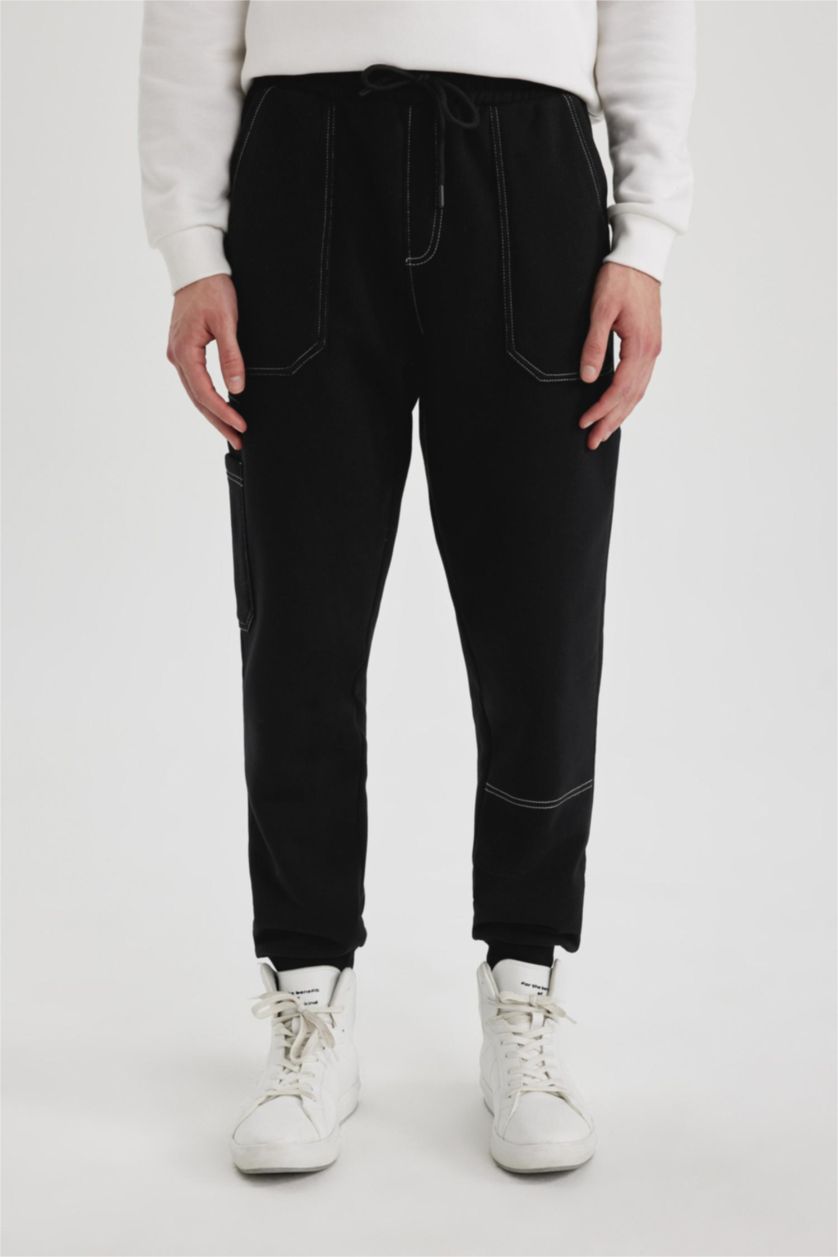 MAN Black Regular Fit Rib Hem With Pockets Trousers