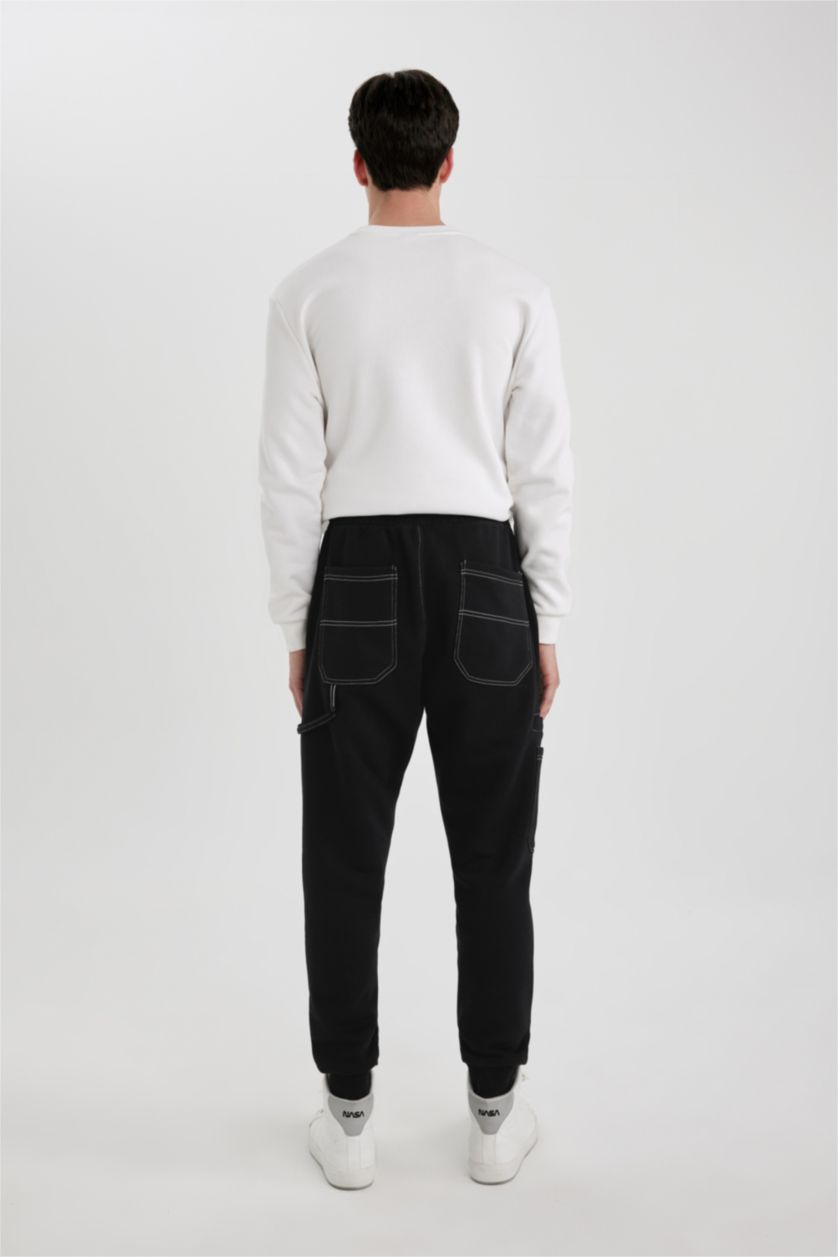 MAN Black Regular Fit Rib Hem With Pockets Trousers