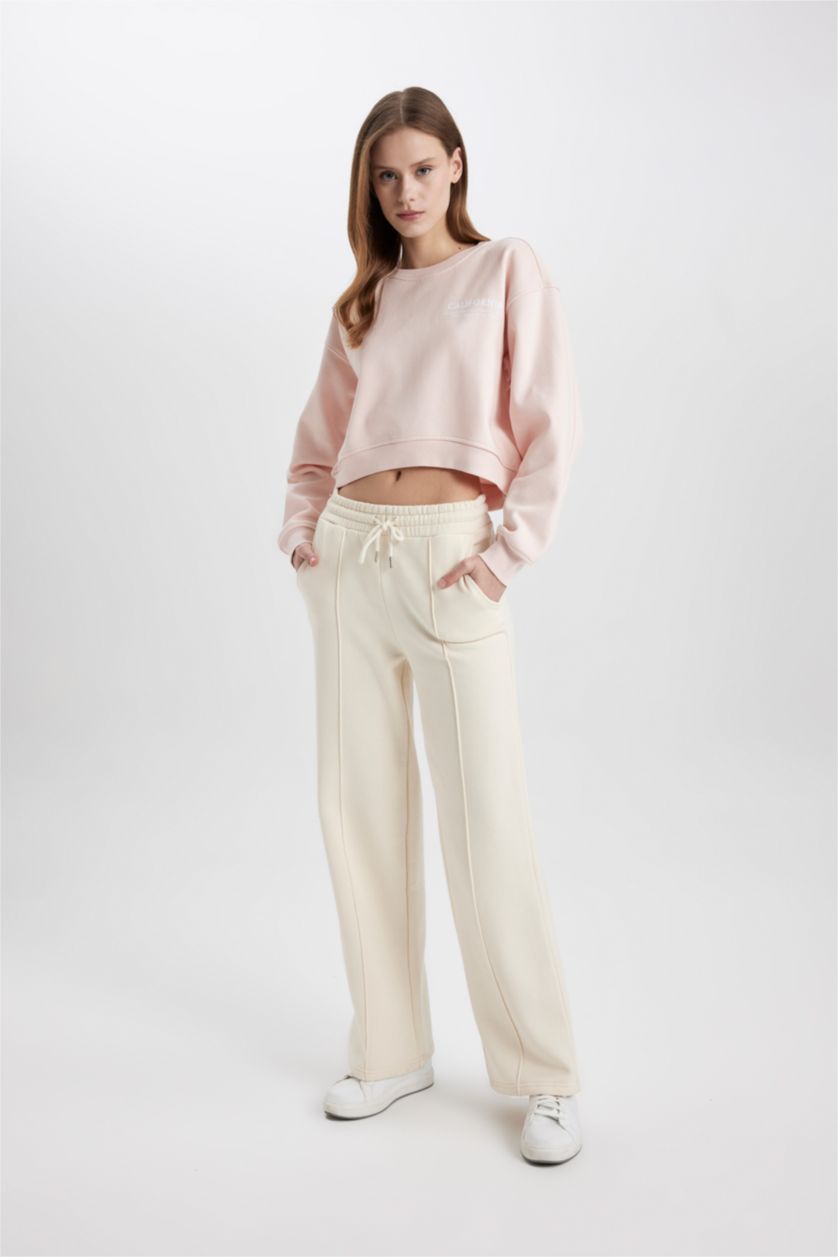 Kadın Açık Pembe Boxy Fıt Kalın Kumaş Sweatshirt