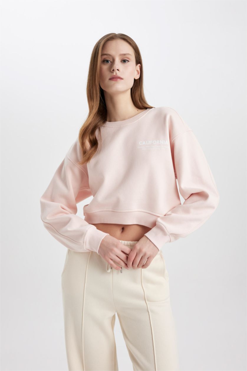 Kadın Açık Pembe Boxy Fıt Kalın Kumaş Sweatshirt