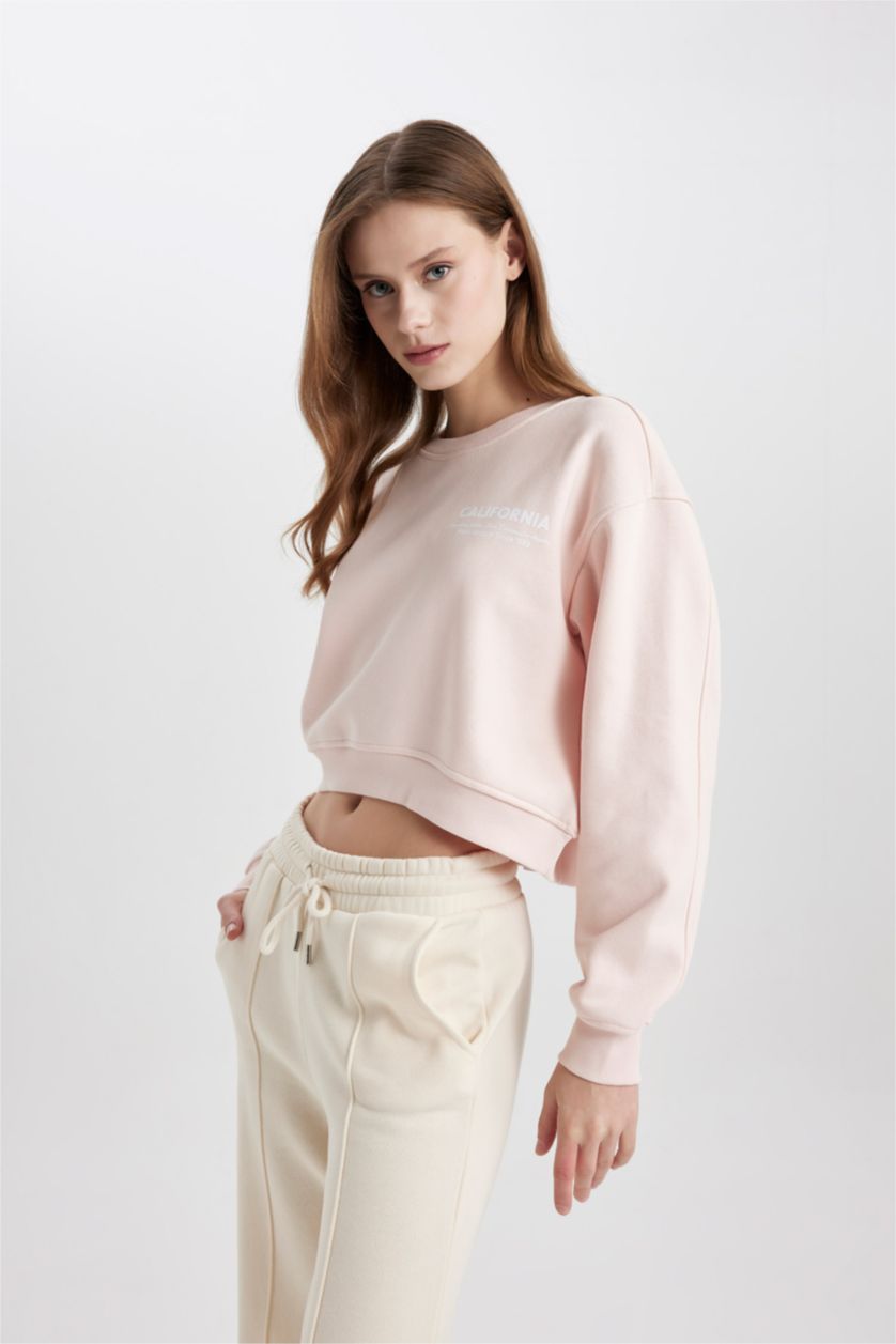 Kadın Açık Pembe Boxy Fıt Kalın Kumaş Sweatshirt