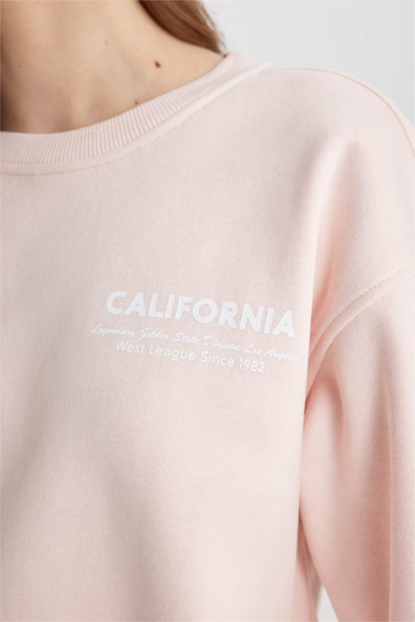 Kadın Açık Pembe Boxy Fıt Kalın Kumaş Sweatshirt