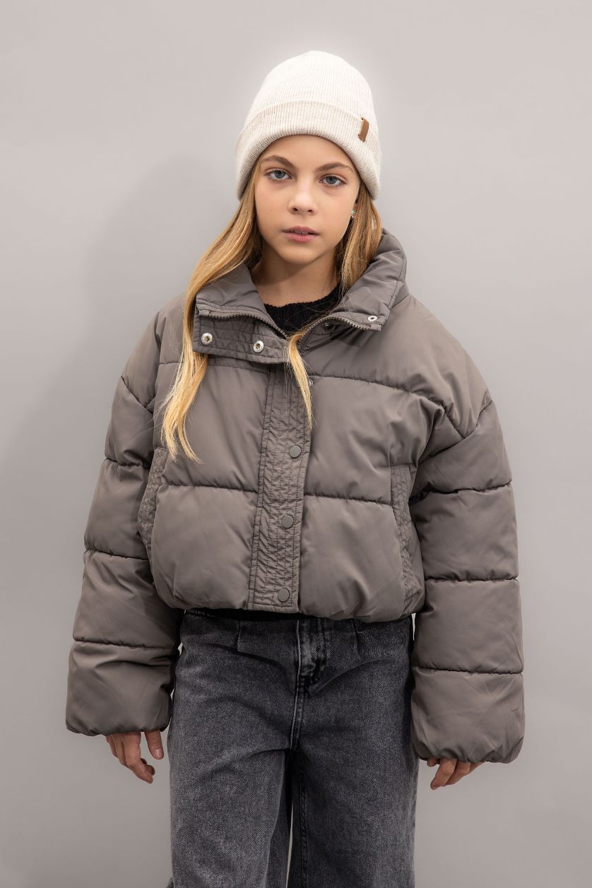 Kız Çocuk - Genç Kız Antrasit Kız Çocuk Su Geçirmez Fermuarlı Çıtçıtlı Cepli Mont